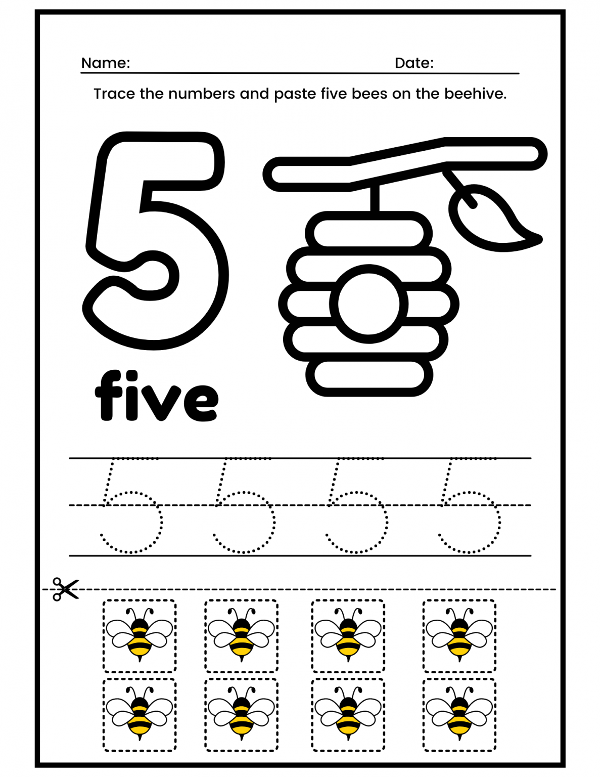 Free Preschool Number 5 Worksheets Printable PDF