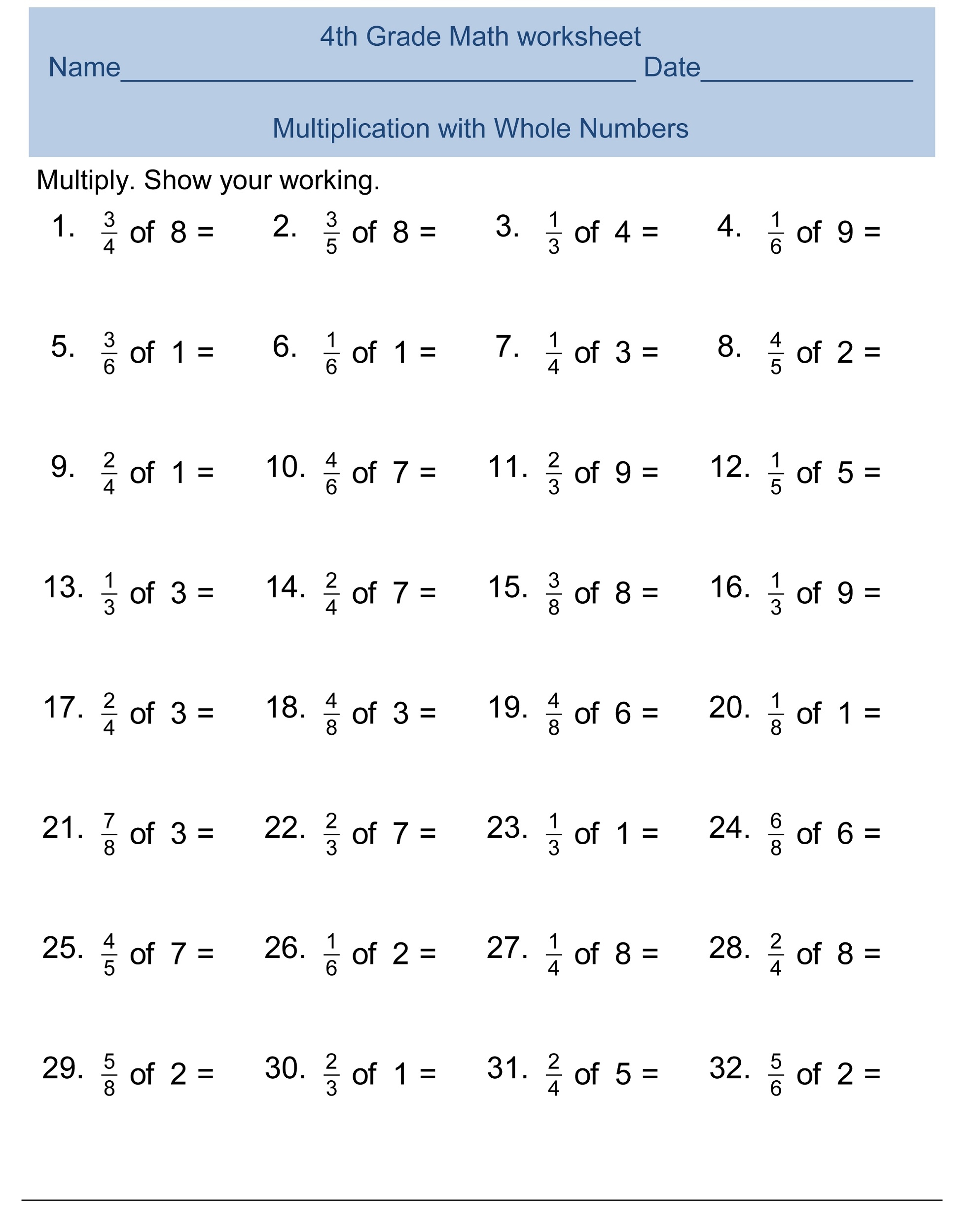 Free Printable 4th Grade Math Worksheets Perkins