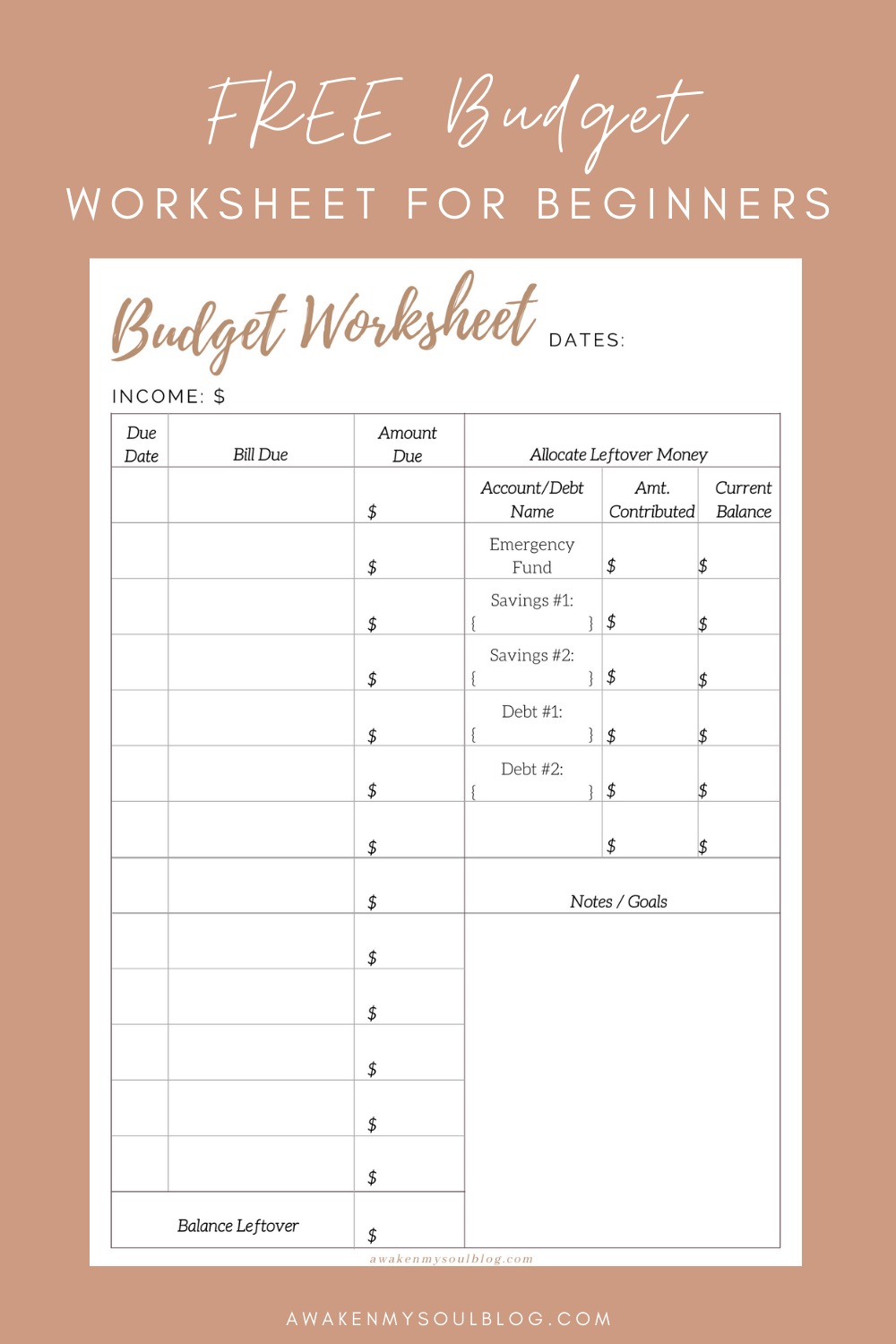 Free Printable Budget Worksheet Artofit