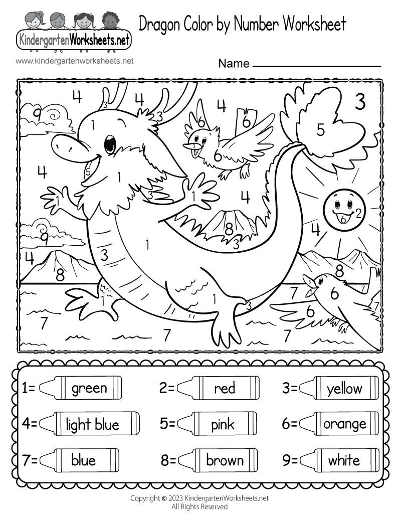 Free Printable Dragon Color By Number Worksheet
