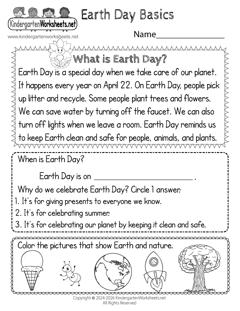 Free Printable Earth Day Worksheet