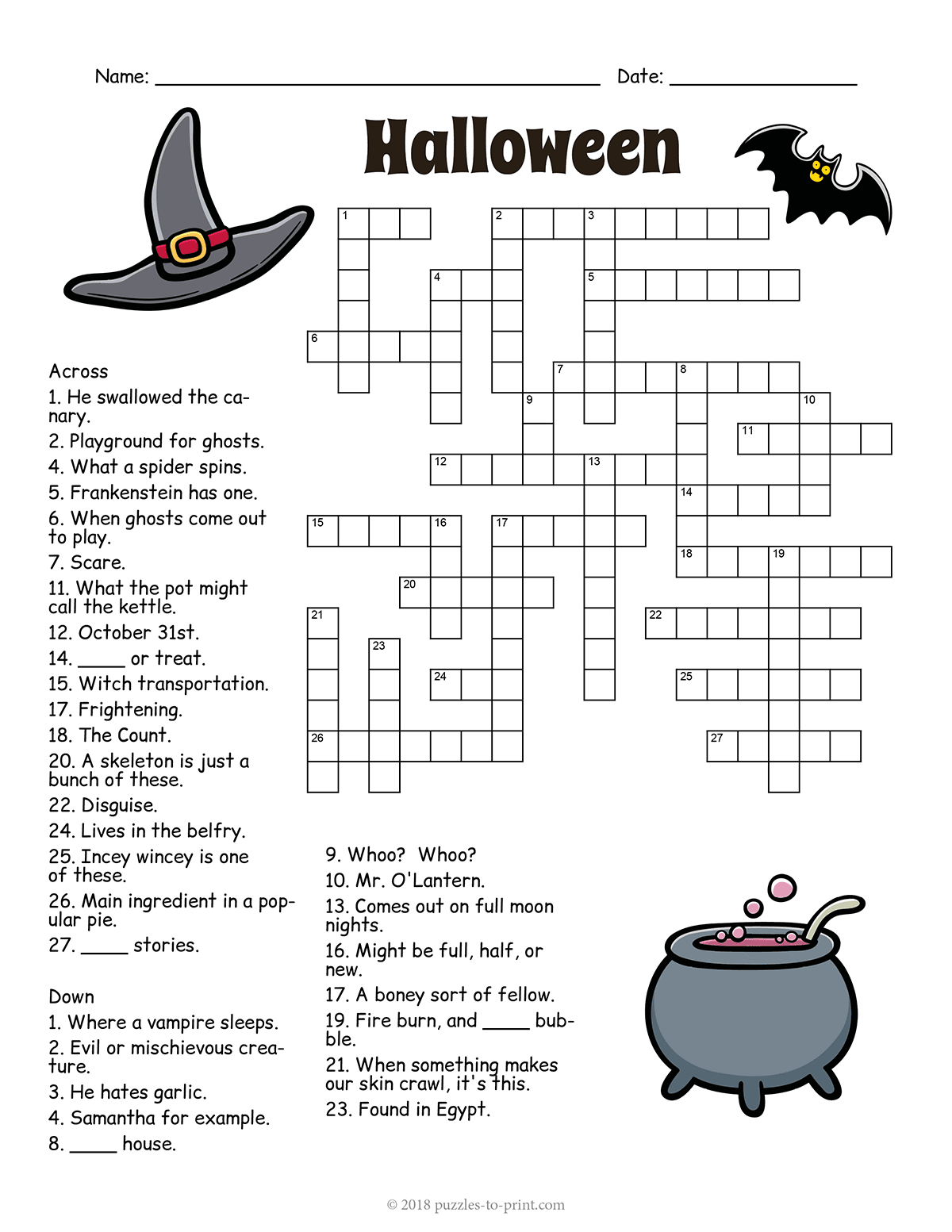 Free Printable Halloween Crossword Free Printable Halloween Crossword