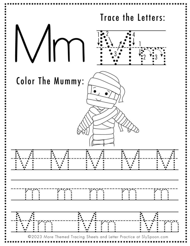 Free Printable Halloween Themed Letter M Tracing Worksheet Sly Spoon Tracing Worksheets Tracing Letters Preschool Halloween Worksheets