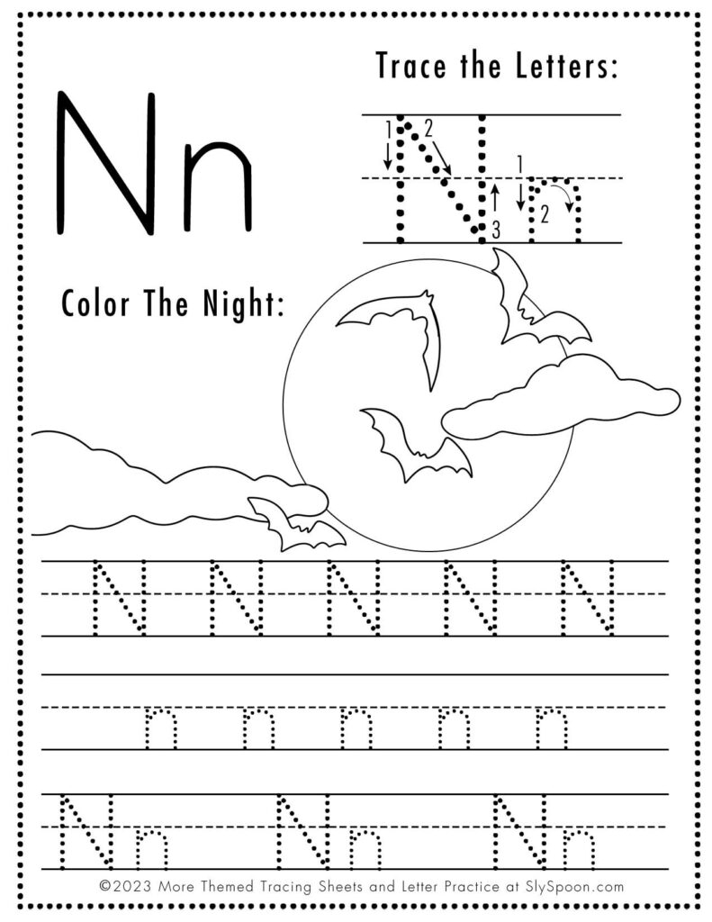 Free Printable Halloween Themed Letter N Coloring And Activity Worksheets Sly Spoon