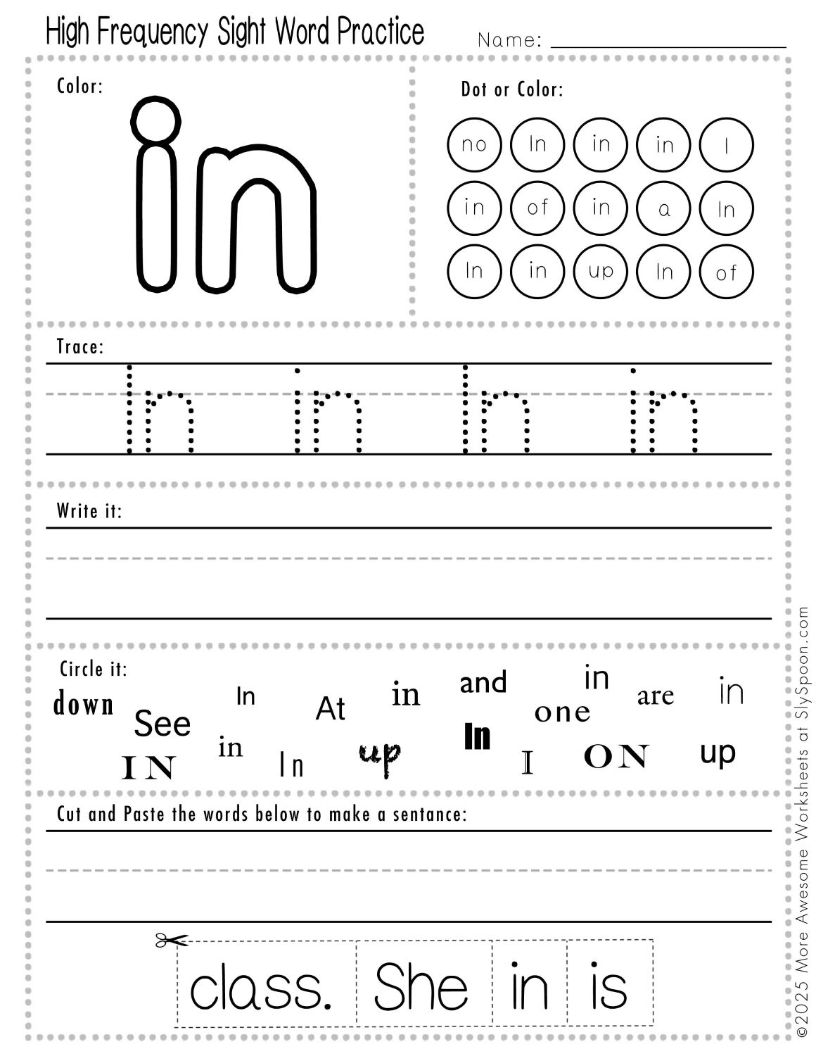 Free Printable In Sight Word Worksheets For Kindergarten First Grade Sly Spoon