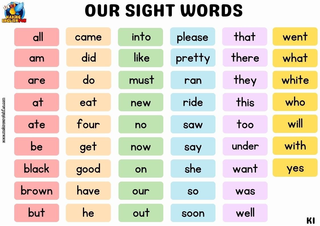 FREE Printable Kindergarten Dolch Sight Word List Making English Fun FREE Printable Kindergarten Dolch Sight Word List Making English Fun