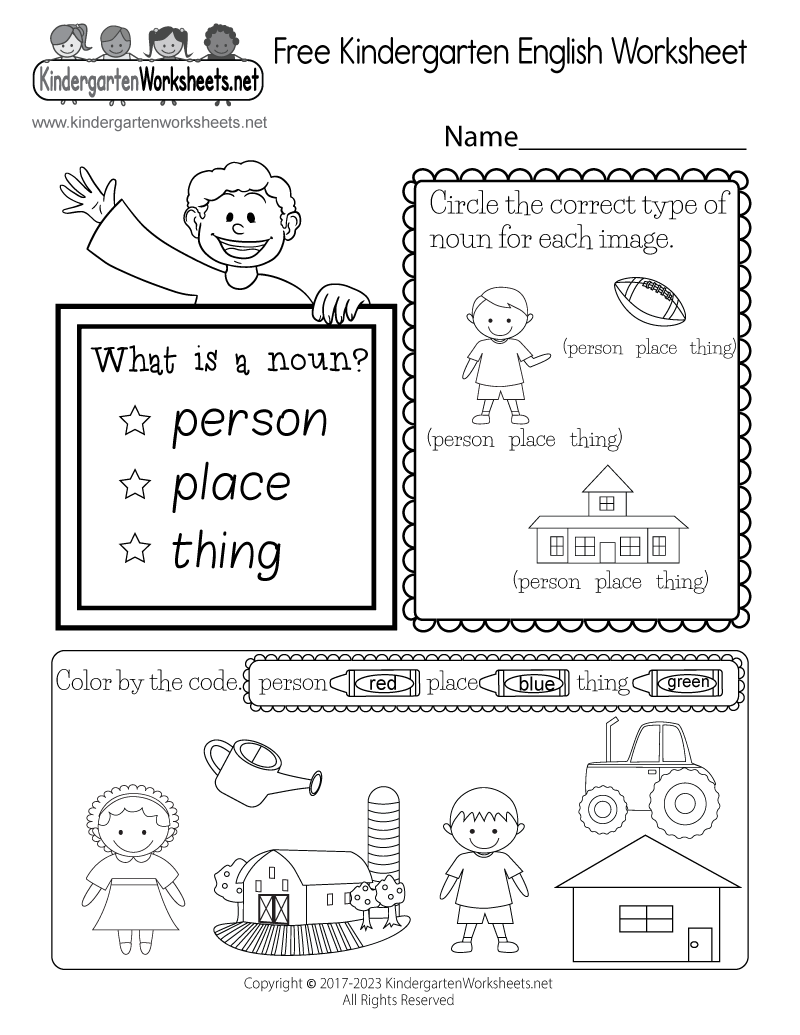 Free Printable Kindergarten English Worksheet