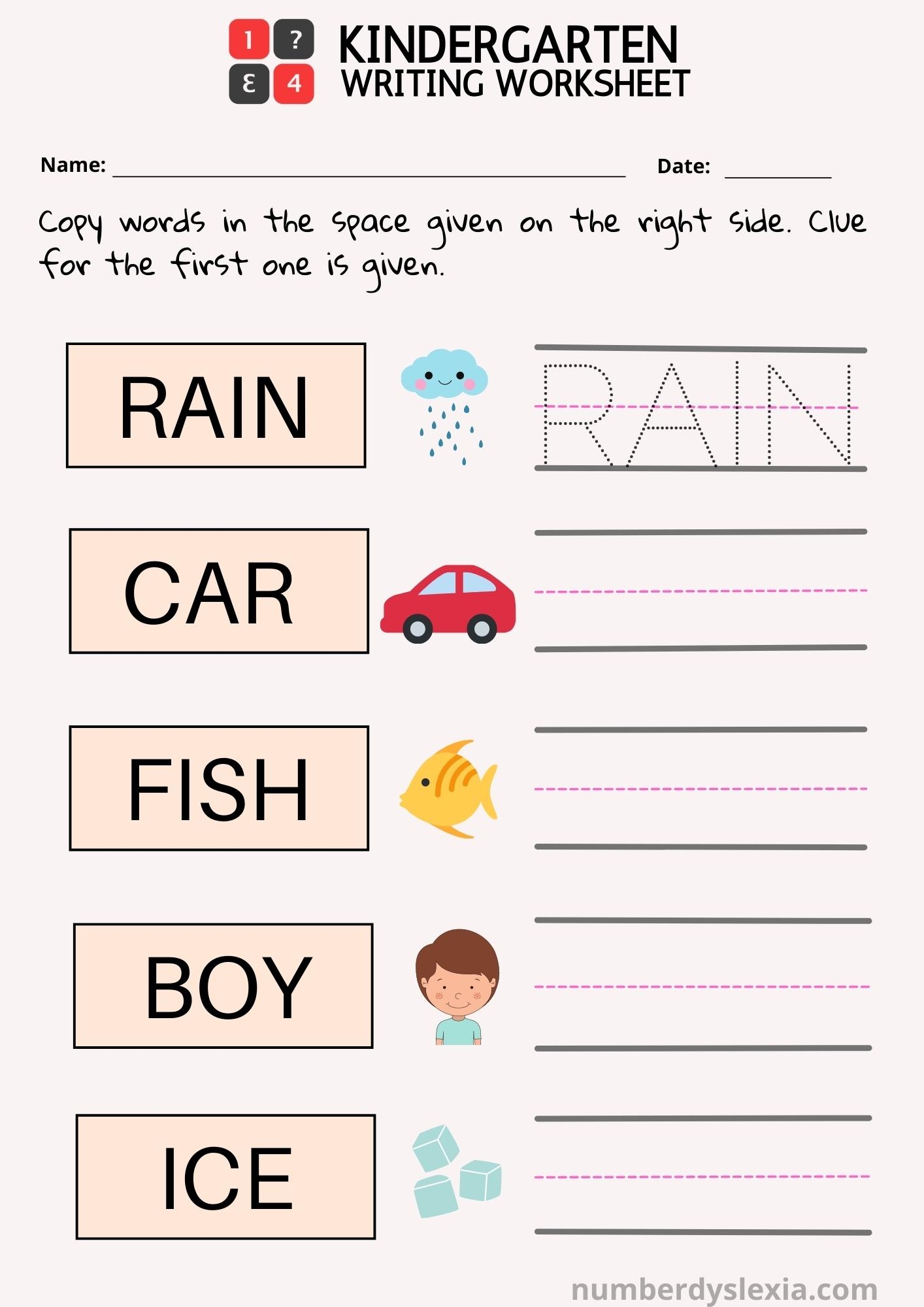 free writing sheets for kindergarten