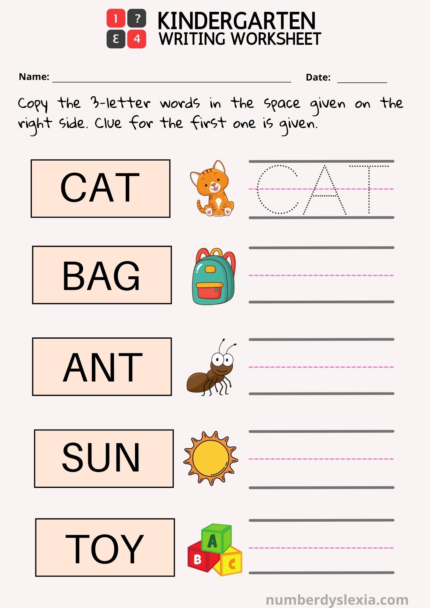 writing sheets for kindergarten