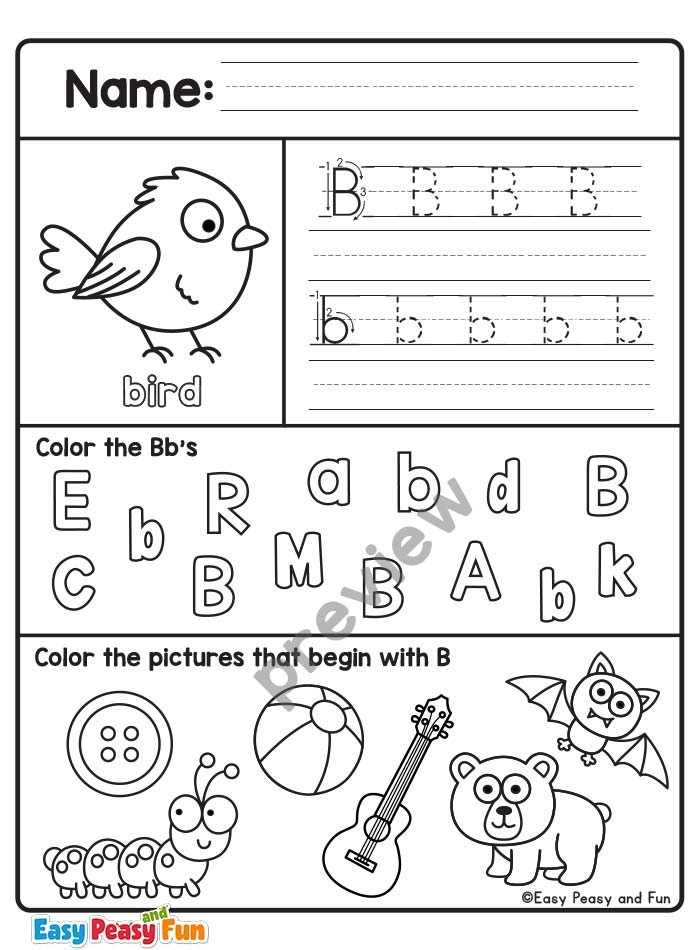 Free Printable Letter B Worksheets Preschool Coloring Printables 