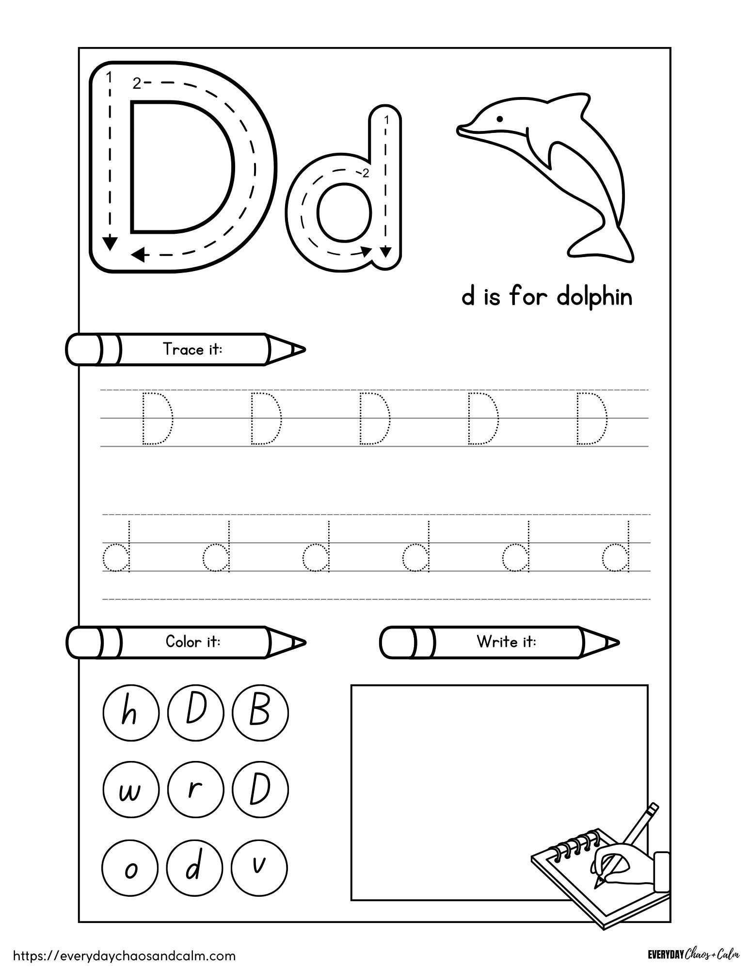 letter d printable worksheets