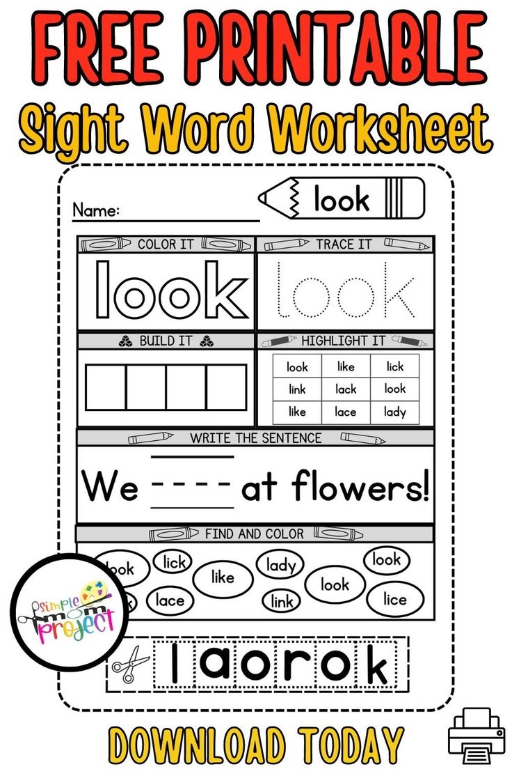Free Printable Look Sight Word Worksheet Template