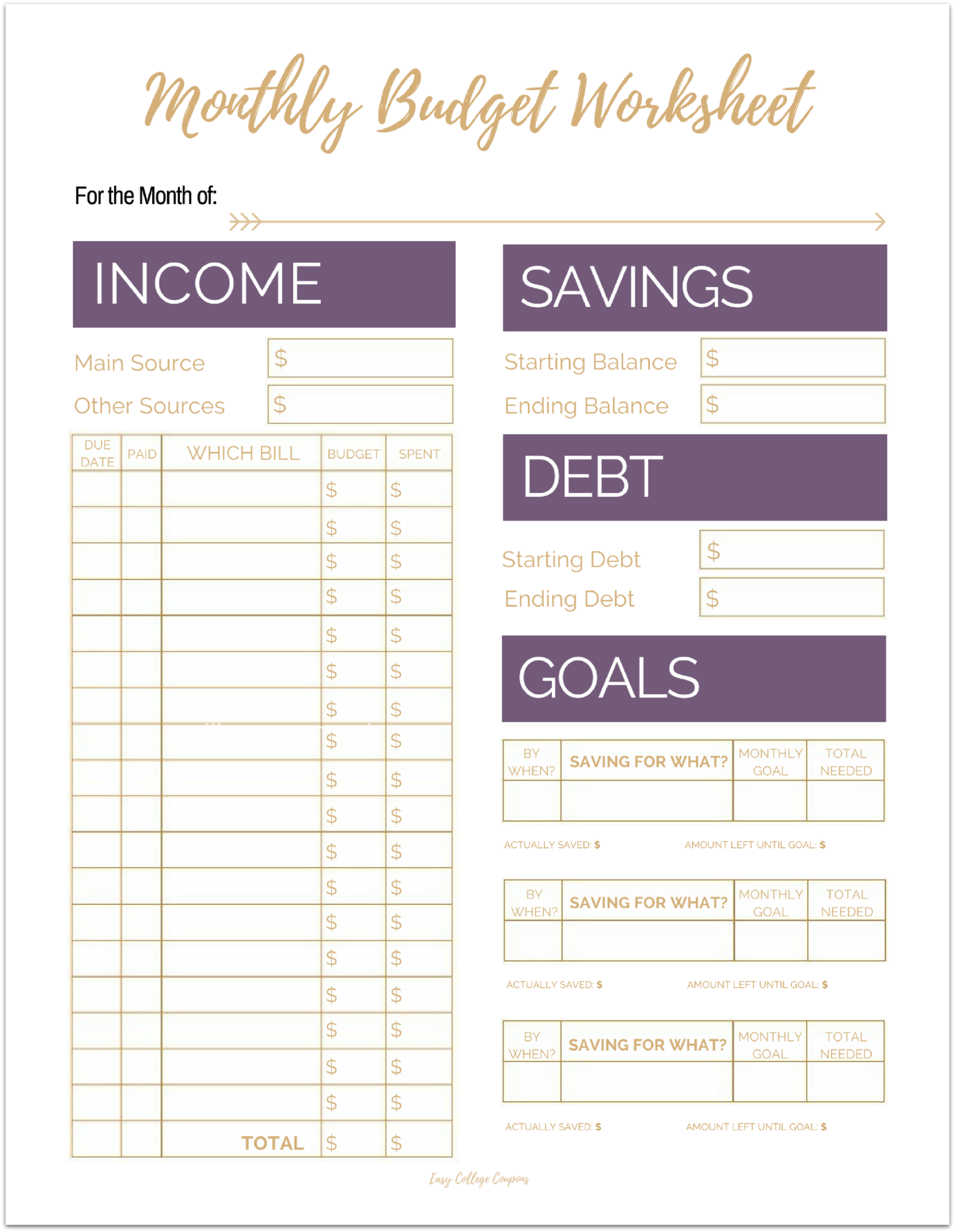 Free Printable Monthly Budget Template