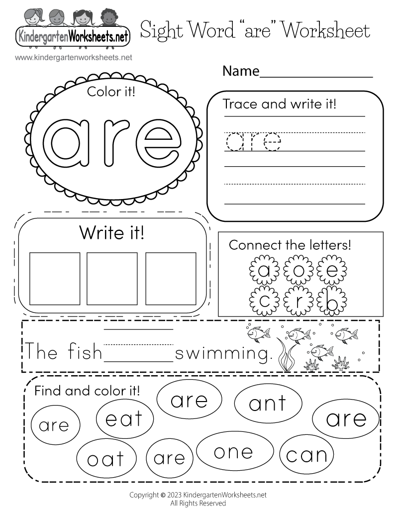Free Printable Sight Word are Worksheet