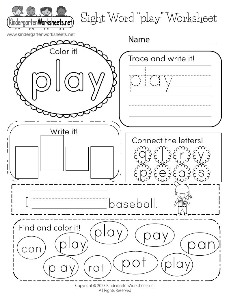 sight word kindergarten worksheets