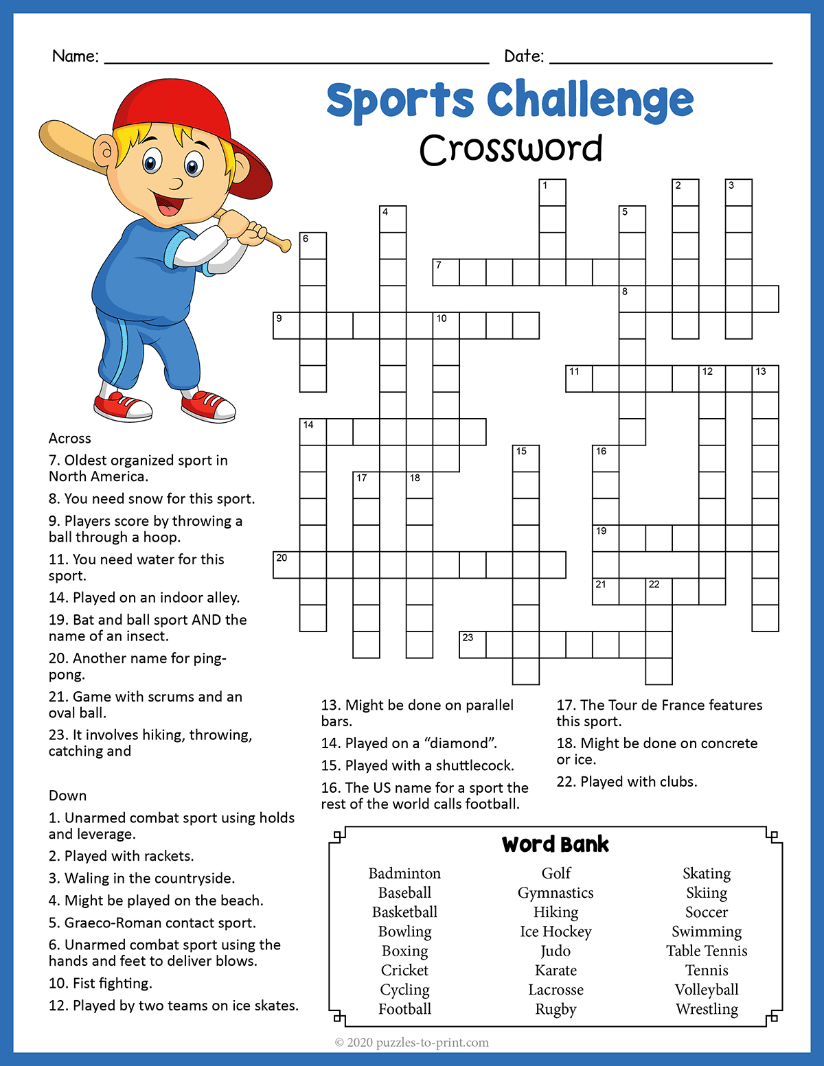 Free Printable Sports Crossword Free Printable Sports Crossword