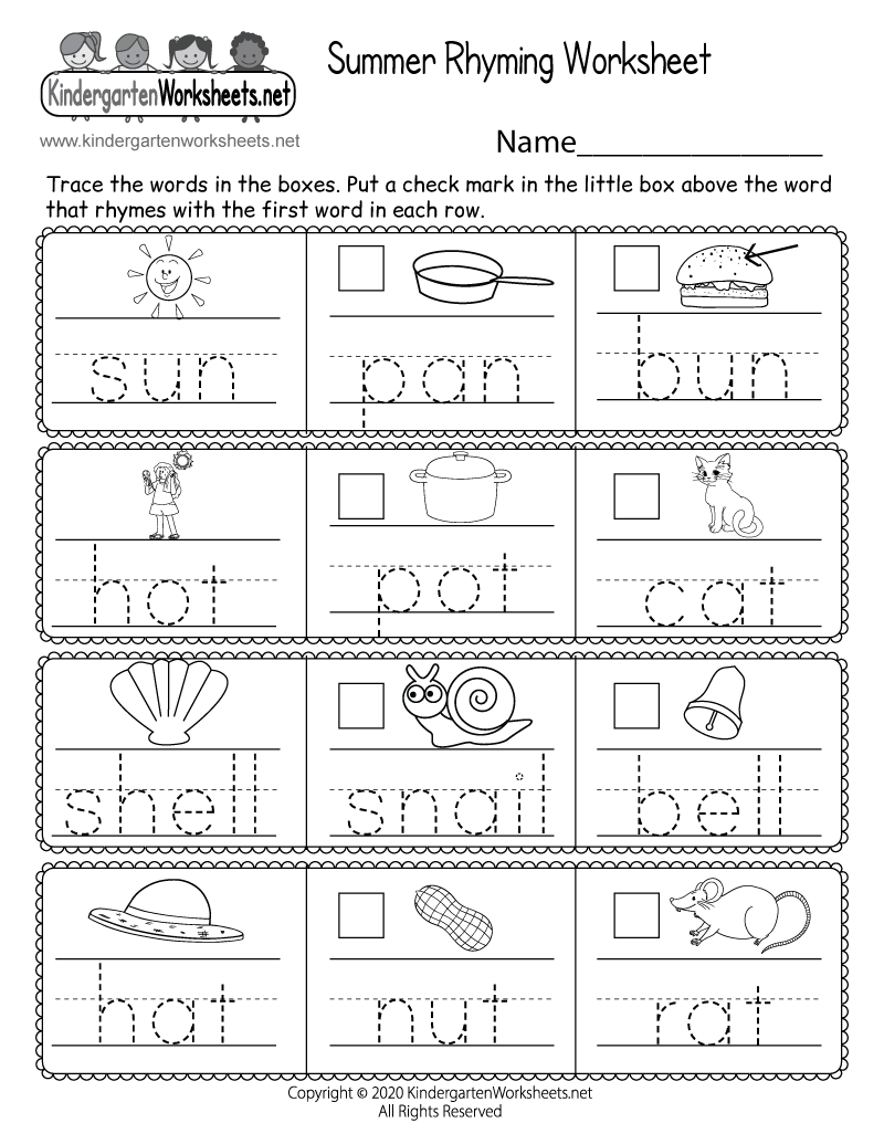 Free Printable Summer Rhyming Worksheet Free Printable Summer Rhyming Worksheet