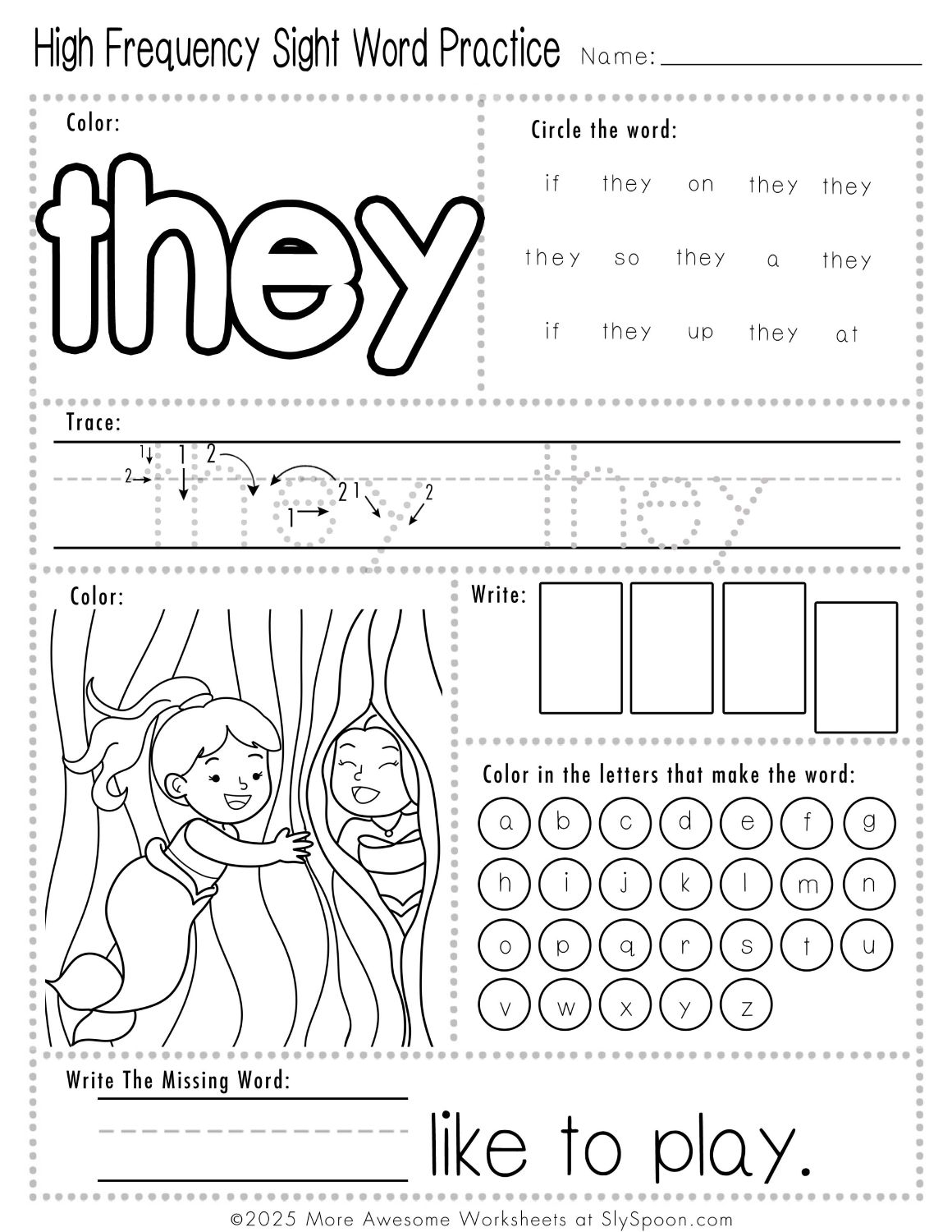 they sight word worksheet they sight word worksheet