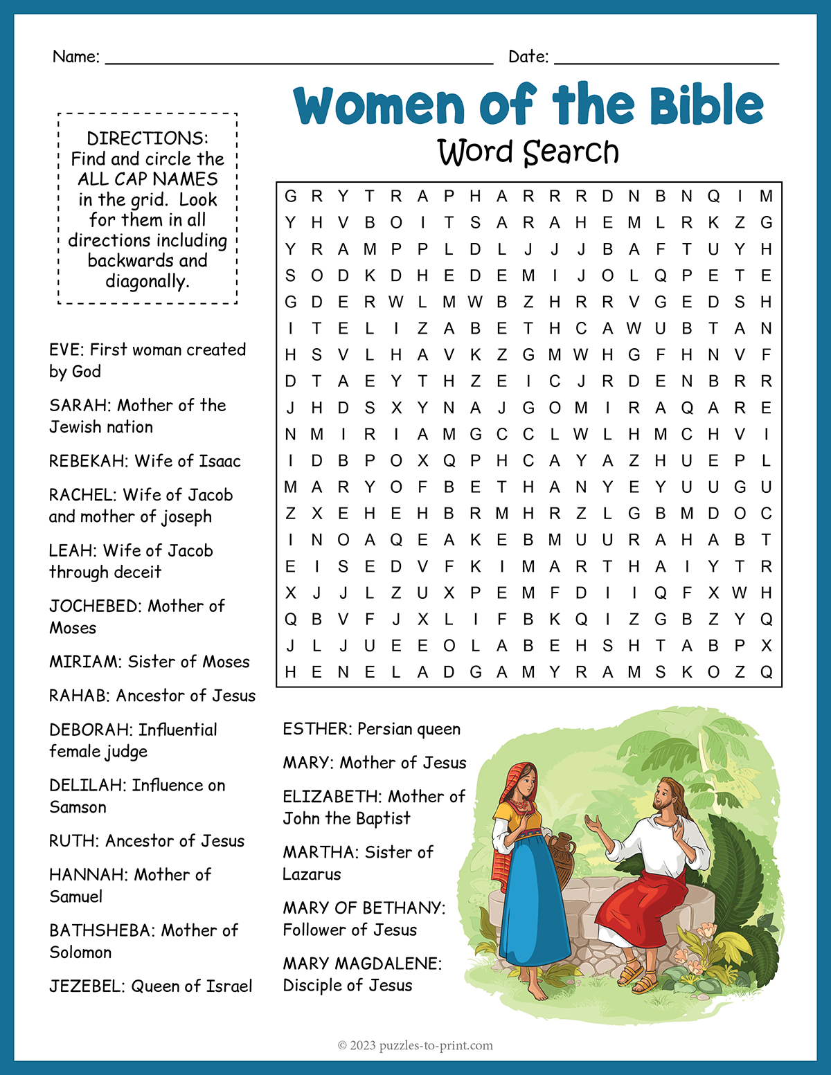 Free Printable Women Of The Bible Word Search