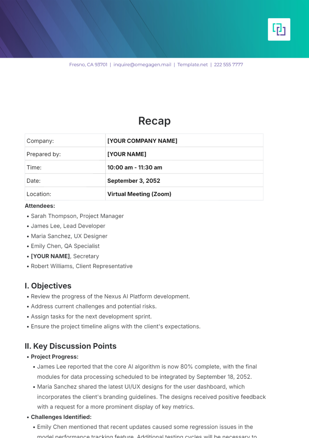 Free Recap Templates To Edit Online Print