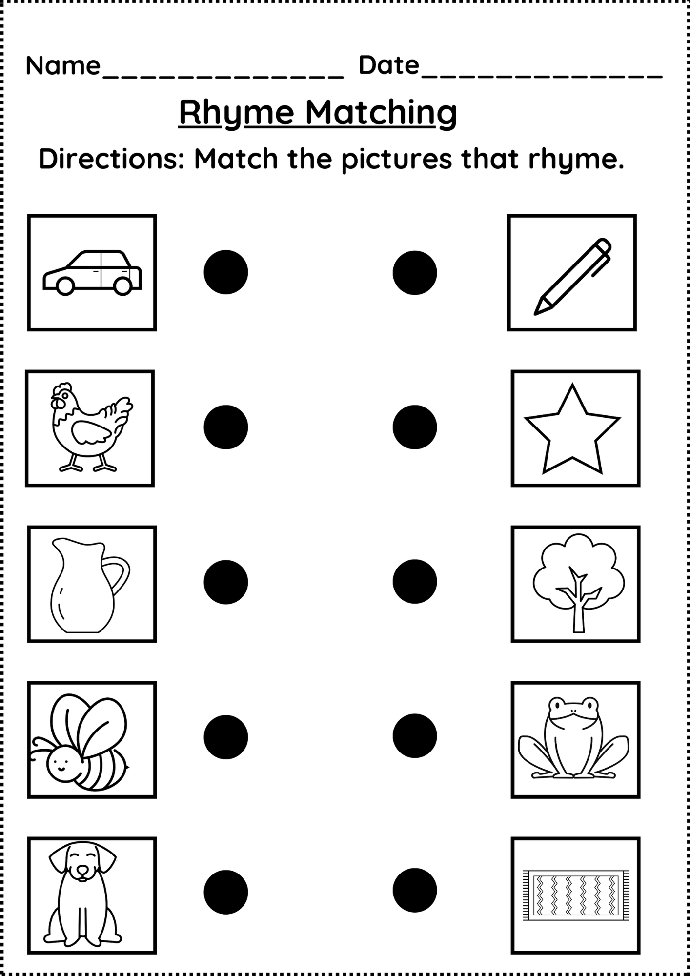 rhyming words worksheets for kindergarten