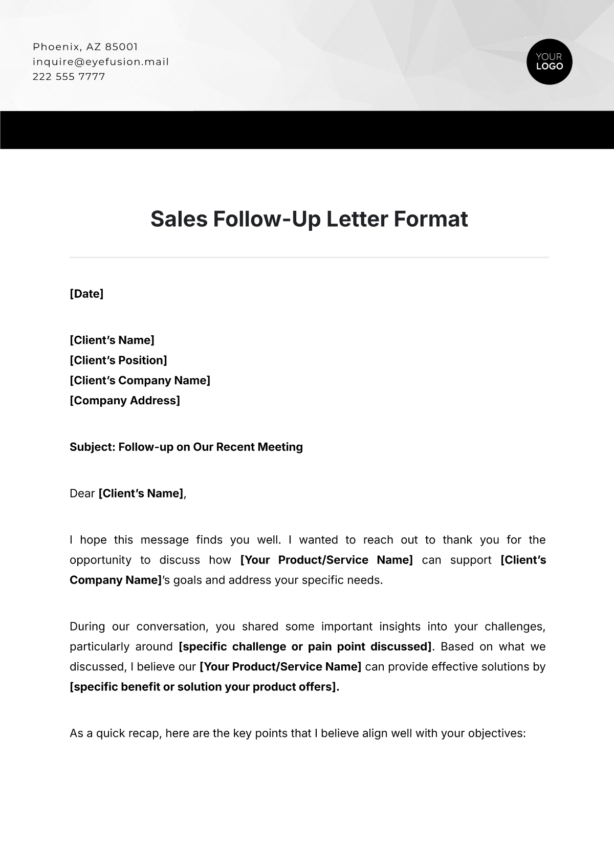 Free Sales Follow Up Letter Format Template To Edit Online
