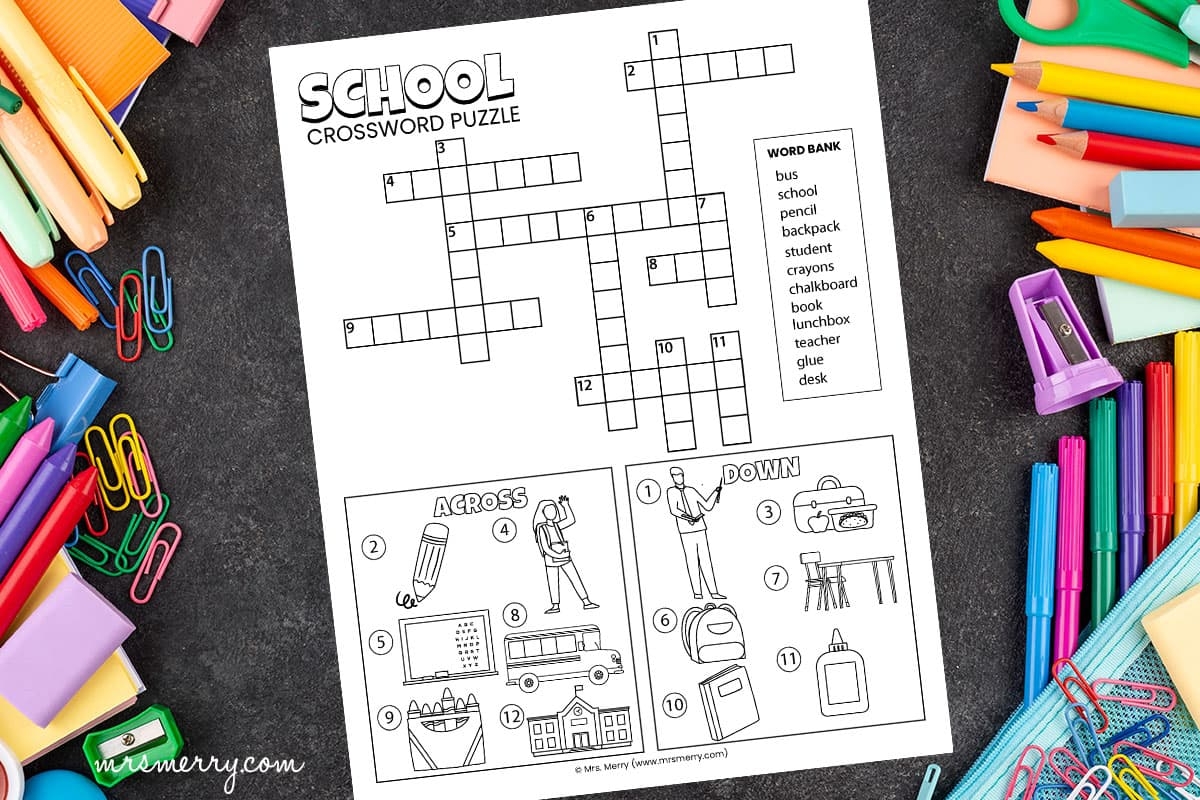Free School Crossword Puzzle With Picture Clues Mrs Merry Free School Crossword Puzzle With Picture Clues Mrs Merry