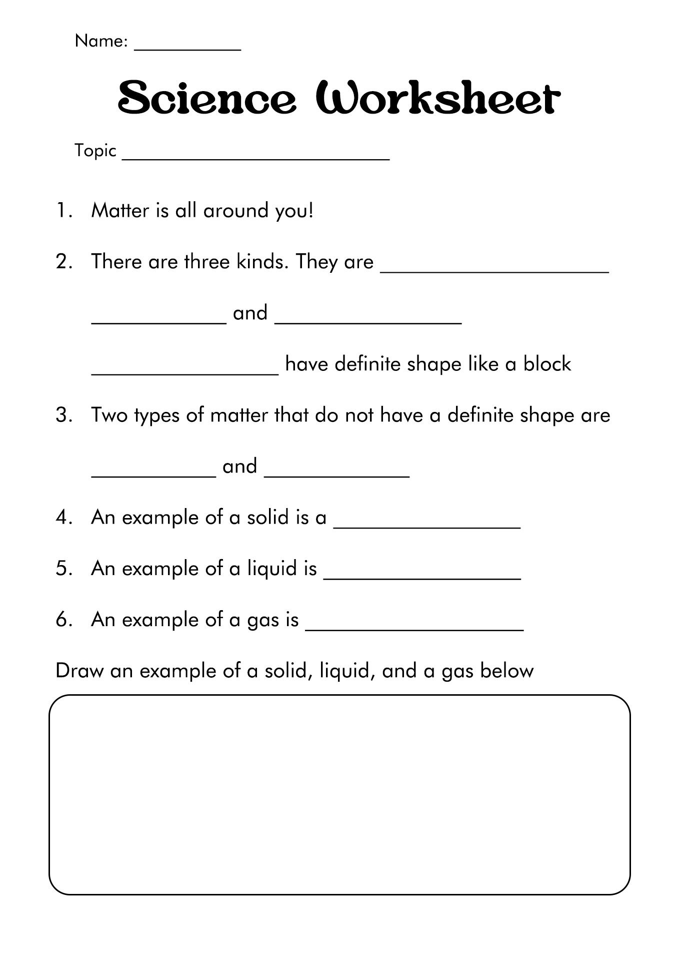6th grade science worksheets