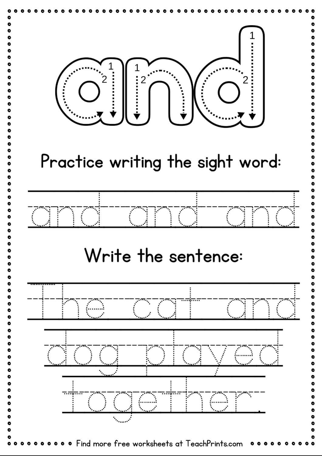 and sight word worksheet