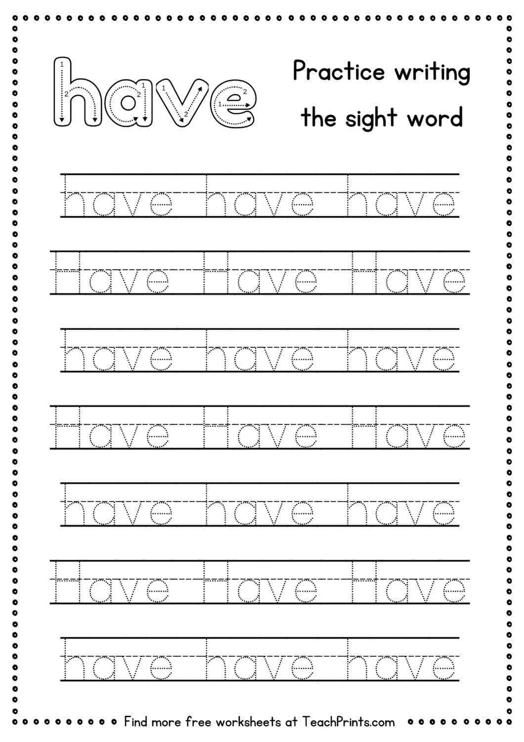 have sight word worksheet