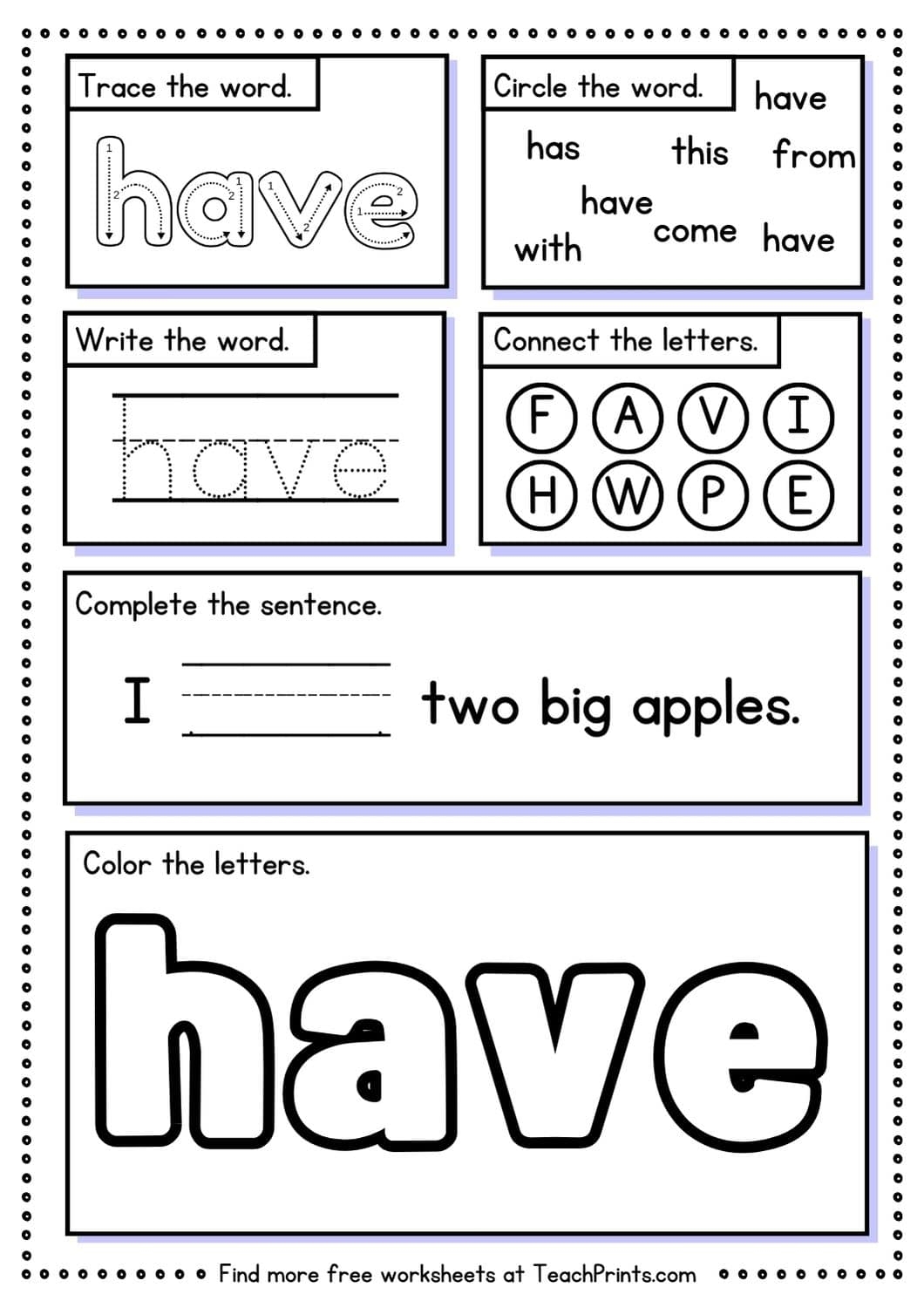 sight word have worksheet