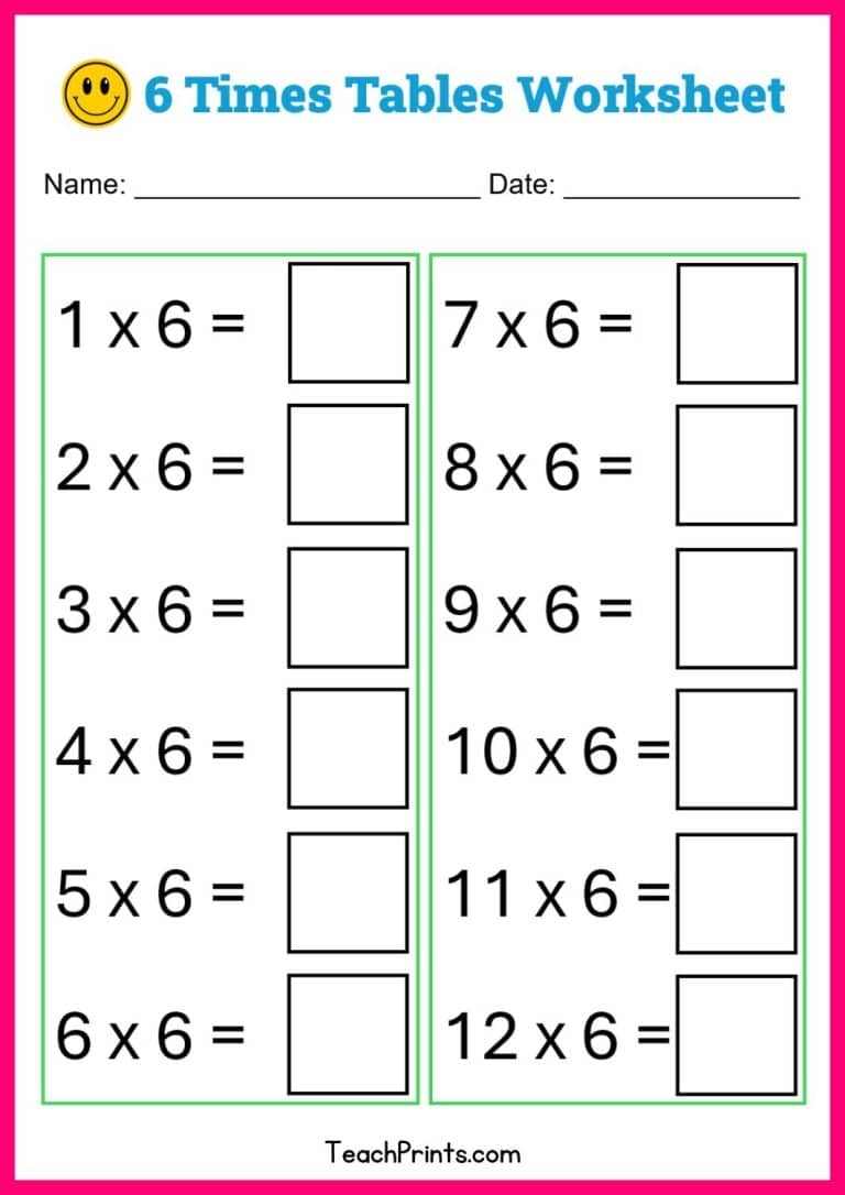 Free Six Times Tables Worksheets 8 Versions Teach Prints Free Six Times Tables Worksheets 8 Versions Teach Prints