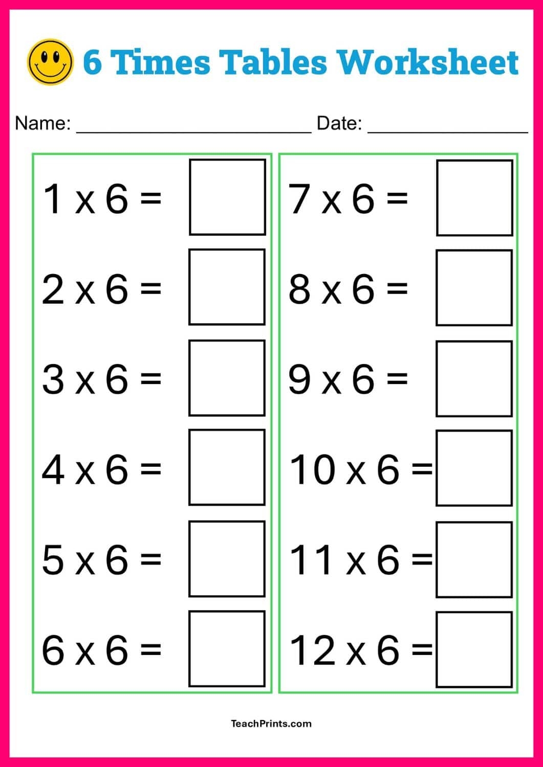 multiplication by 6 worksheets