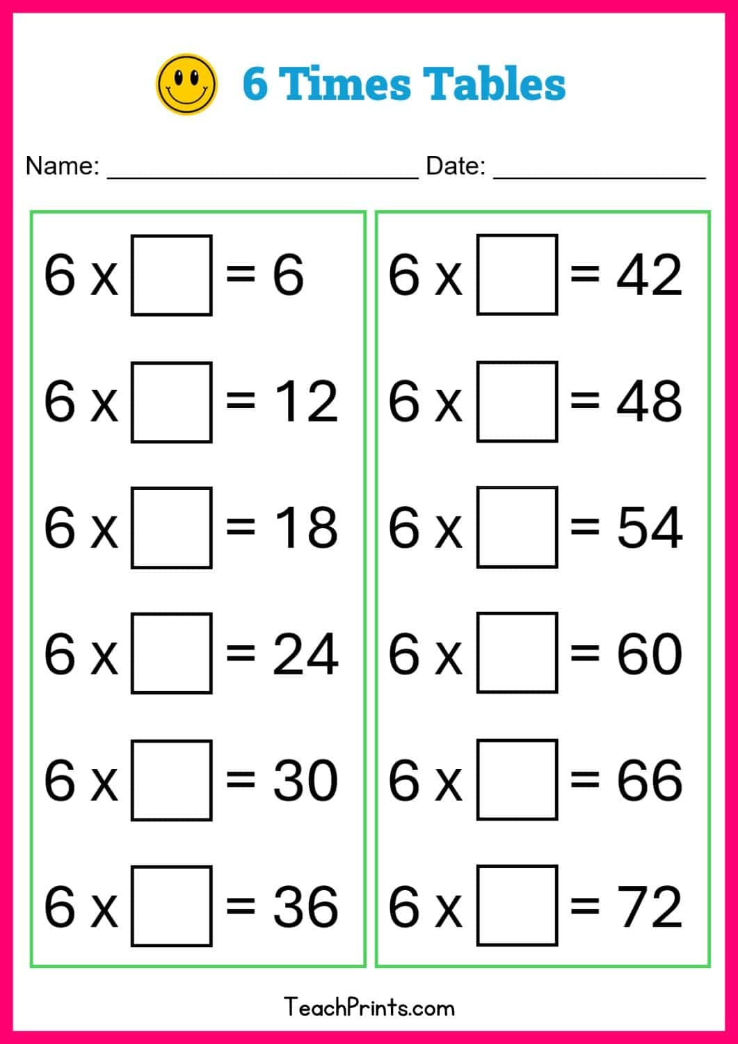 Free Six Times Tables Worksheets 8 Versions Teach Prints Free Six Times Tables Worksheets 8 Versions Teach Prints