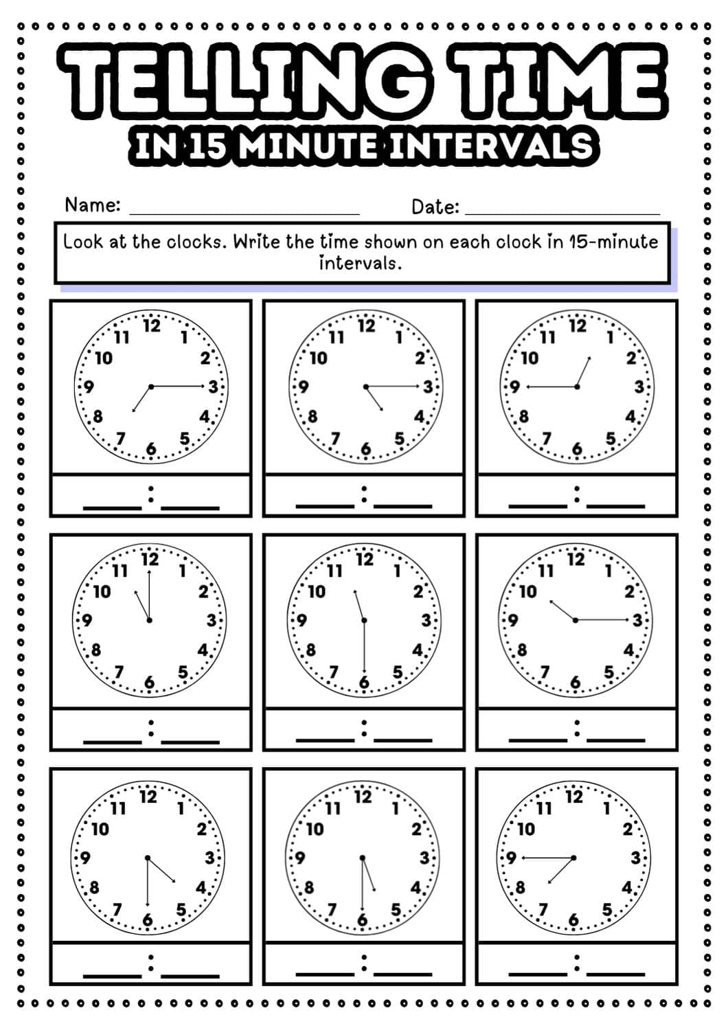 worksheets for telling time
