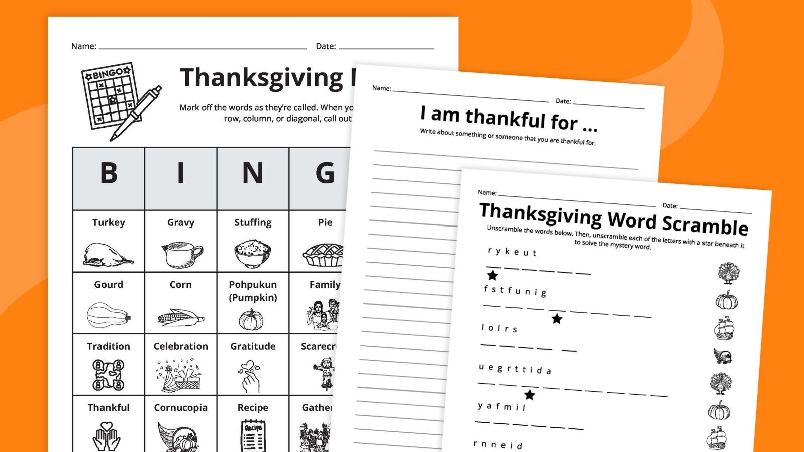 free printable worksheets for thanksgiving