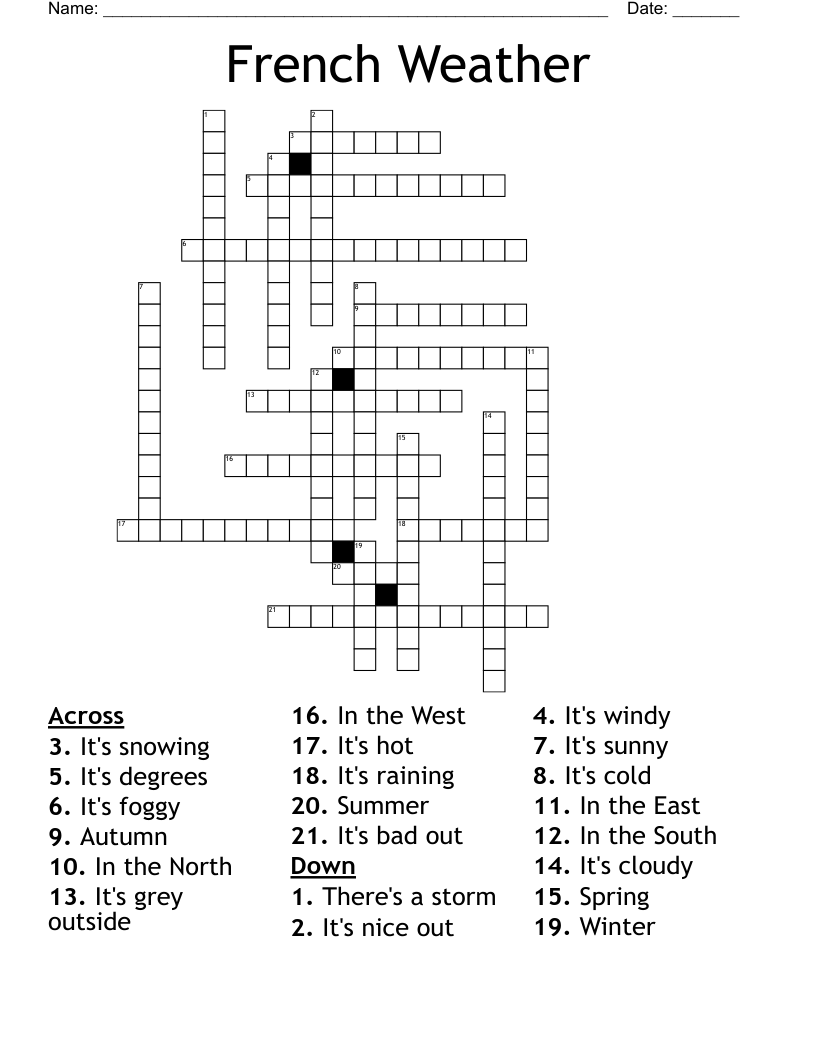French Weather Crossword WordMint