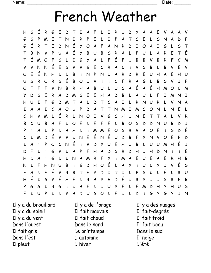 French Weather Crossword WordMint