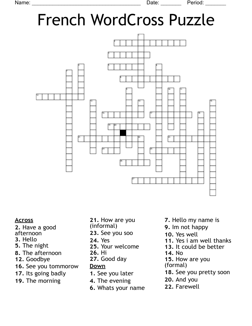 French WordCross Puzzle Crossword WordMint