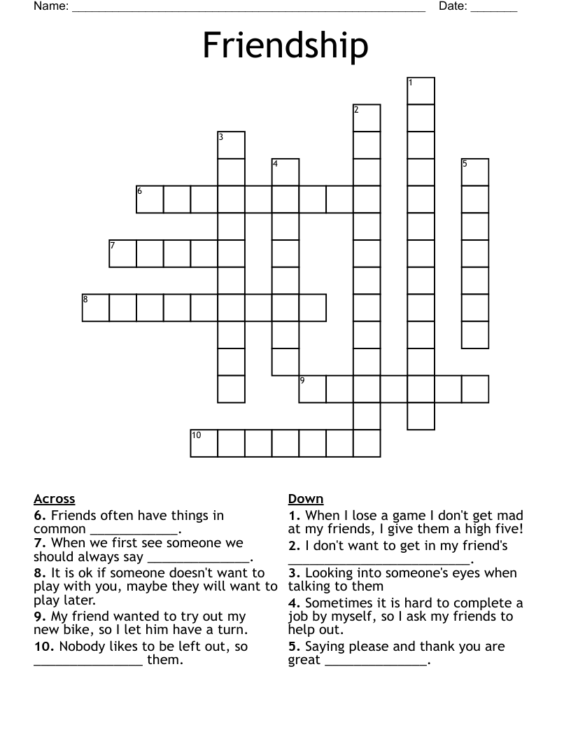 Friendship Crossword WordMint Friendship Crossword WordMint