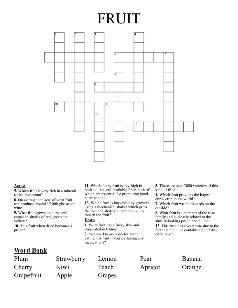 FRUIT Crossword WordMint