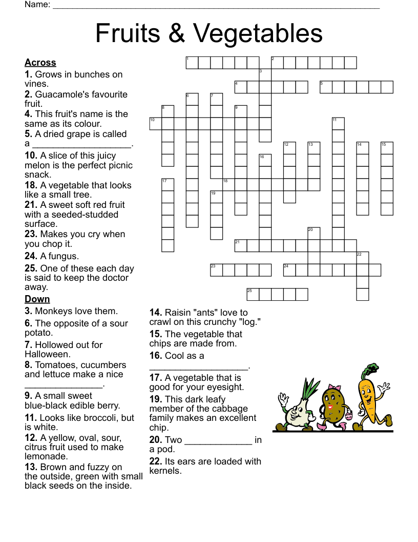 Fruits Vegetables Crossword WordMint Fruits Vegetables Crossword WordMint