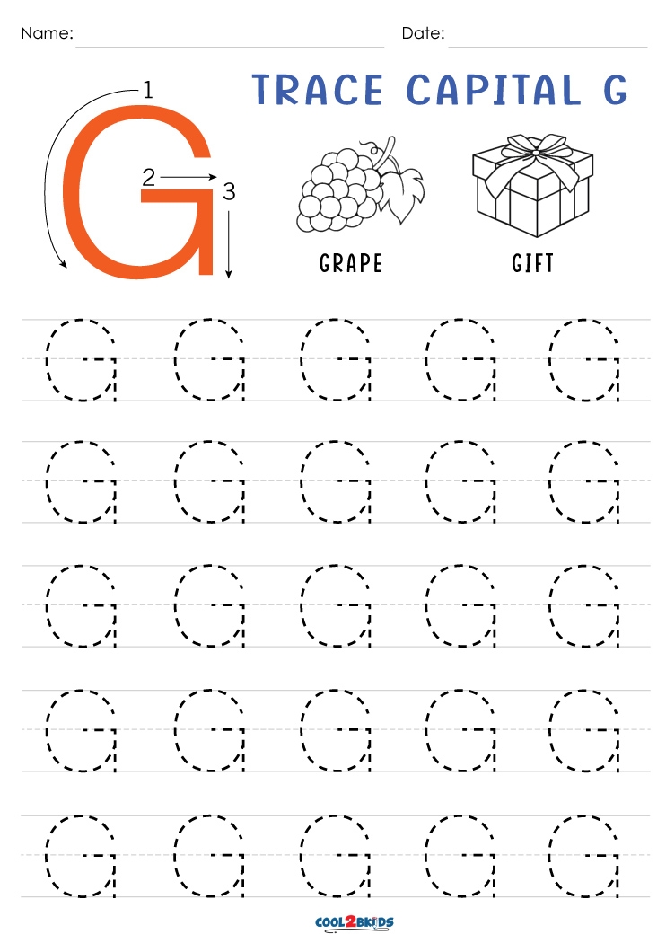 trace the letter g printable worksheet