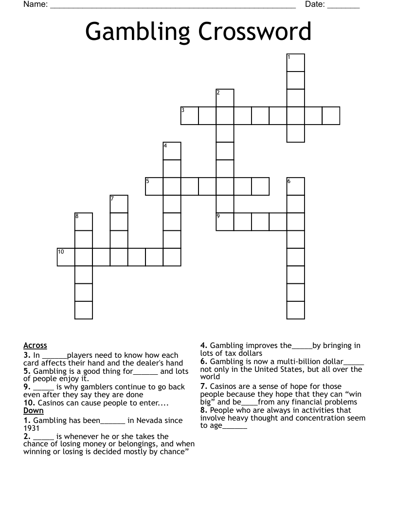 Gambling Crossword WordMint