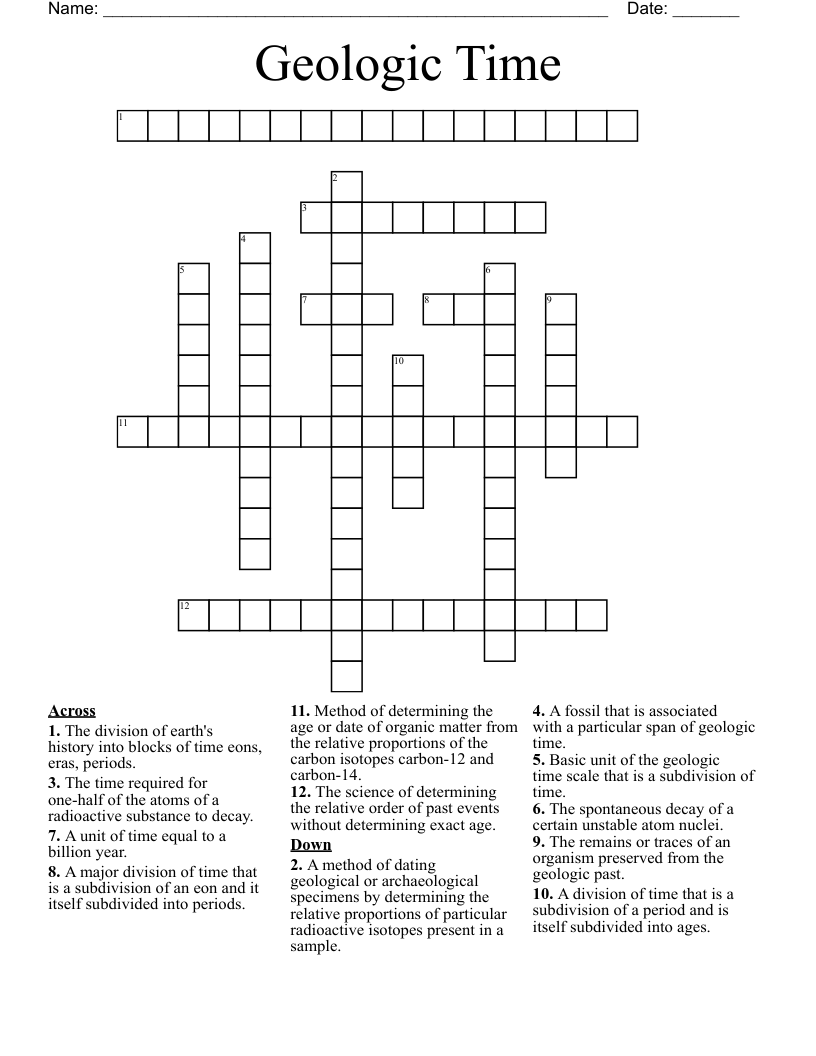 Geologic Time Crossword WordMint