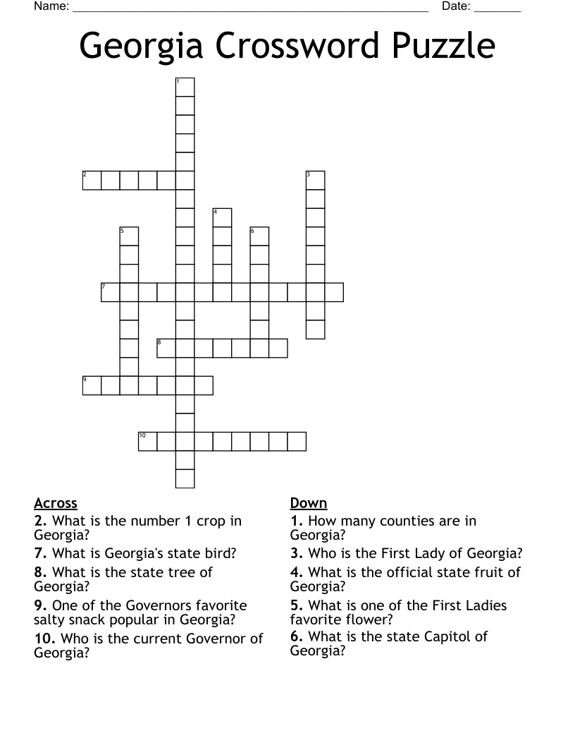 Georgia Crossword Puzzle WordMint