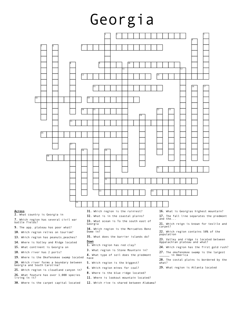 Georgia Crossword WordMint