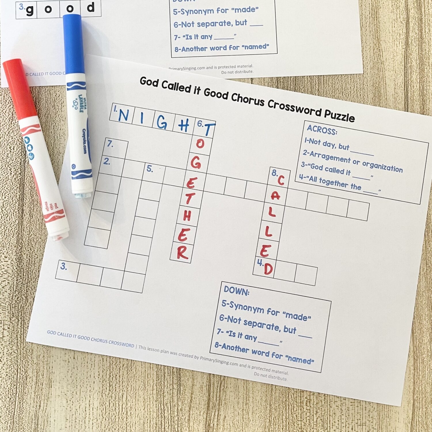 God Called It Good Crossword Primary Singing