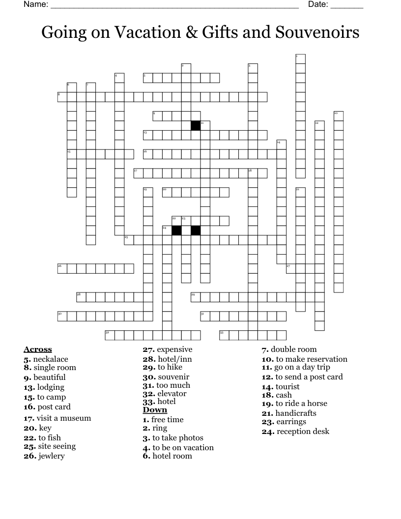 Going On Vacation Gifts And Souvenoirs Crossword WordMint