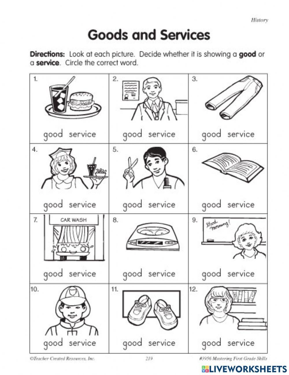 goods and services worksheet goods and services worksheet